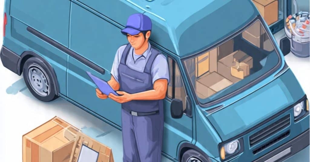 A van sales representative restocking a retail store using a mobile app