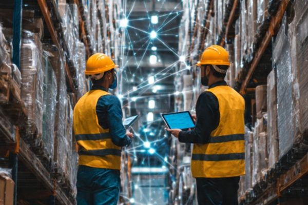 Warehouse staff using software to automate fulfillment and delivery processes