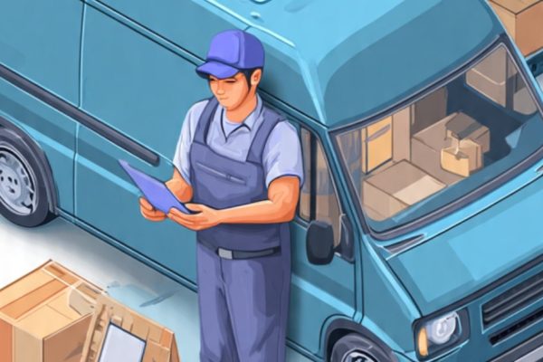 A van sales representative restocking a retail store using a mobile app